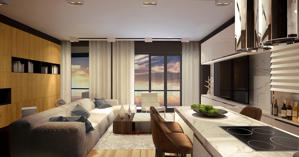 Living Room with Kitchen